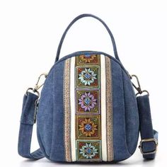 WickedAF Navy Blue Daja Geometric Shoulder Bag Embroidery Canvas, Small Leather Purse, Zipper Coin Purse, Mini Messenger Bag, Cheap Purses, Canvas Messenger Bag, Cheap Handbags, Vintage Purses, Purple Bags