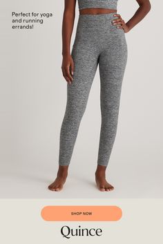 From yoga days to lounge days, our Pocket Leggings are light and breathable, letting you focus on your flow. Quick-drying, moisture-wicking, anti-microbial fabric with the 4-way stretch you love keep you comfortable all day long. Plus, the hidden waistband pocket fits a card or a key for unencumbered outdoor activities.  | Quince | Women's Ultra-Soft High-Rise Pocket Legging in Heather Grey, Size Medium, 100% Polyester Gray Recycled Polyester Activewear For Workout, Gray 4-way Stretch Activewear For Yoga, Gray 4-way Stretch Activewear For Light Exercise, Gray Activewear For Light Exercise With 4-way Stretch, Gray Go-dry Activewear For Yoga, Gray Moisture-wicking Activewear For Yoga, Functional 4-way Stretch Yoga Pants For Loungewear, Go-dry Yoga Pants For Sports, Seamless Yoga Activewear Long Pants