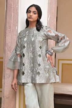 Light blue kurta with thread cutwork hand embroidery. Comes with pant and an inner. - Aza Fashions Cutwork Hand Embroidery, Blue Kurta, Pants Pattern, Cut Work, Pant Set, Set For Women, Flared Sleeves, Aza Fashion, Fashion Set