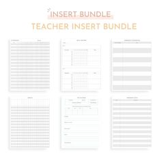 the printable teacher insert bundle is shown in white with orange and black text on it