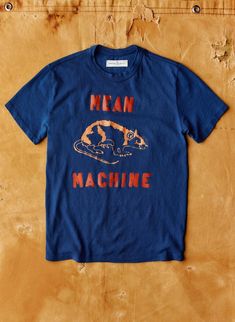 the "mean machine" tee – imogene + willie Mean Machine, Imogene Willie, Denim T Shirt, Denim Accessories, 90th Birthday, Lounge Shorts, Chambray Shirt, For Sale Sign, Camping Shirt