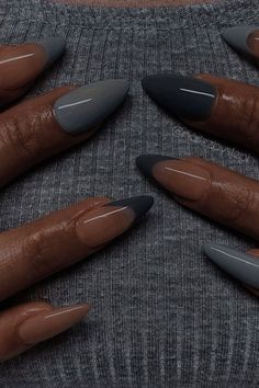 #blue #almond #long #medium #winter #january #design #ideas Simple Gel Almond Nails, Cold Nails Colors, Almond Gel Nails Ideas Fall, Grey Brown Nails Acrylic, Nail Shape 2024, Neutral Color Nail Ideas, Blue Tip Almond Nails, Dark Blue Nails With Design Acrylic, November Blue Nails