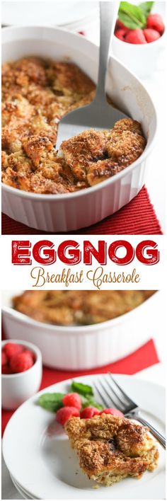 the eggnog breakfast casserole is ready to be eaten on the table