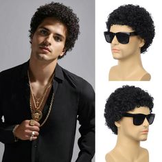 PRICES MAY VARY. 【Package Include】1* Mens Curly Wig + 1* Sunglasses + 1* Wig Caps. 【High Quality】Short curly hair wig is made of high-quality heat resistant synthetic fiber. Super soft and skin friendly.The appearance and feeling is most close to real hair. 【Breathable and Comfortable】High quality breathable rose mesh keeps you comfortable. Two front combs and two adjustment straps can be linked to a fixed position to fit most adult. 【Wide Application】This mens curly hait wig looks cool, You can Crochet Wig Boy, Men Hair Piece, Takemichi Wig, Gorgeous Men Wigs & Hair Extensions, Hair Piece For Men, Hair Piece Men, Funny Wigs For Men, Mens Wigs Lace For Men, Boy Cut Wigs