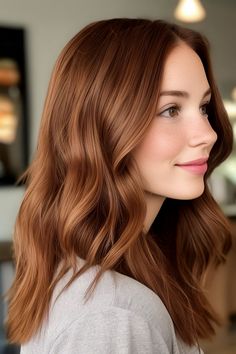 medium auburn hair color Auburn Hair Color Straight, Level 6 Auburn Hair Color, Auburn Hair Color Medium Length, Brunette To Auburn, Auburn Hair Shades, Auburn Hair Light, Shades Of Auburn Hair, Brown Auburn Hair Color, Light Auburn Brown Hair