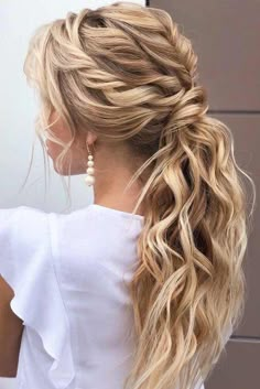 Ponytails For Weddings, Braided Hairstyles Wedding Bridesmaid, Hoco Updo Hairstyles High Ponytail, Low Pony Hairstyles Homecoming, Low Pony Fancy Hairstyles, Messy Elegant Ponytail, High Ponytail Wedding Hair With Braid, Hair Ideas For Bridesmaids Ponytail, Long Hair Bridesmaid Styles Ponytail