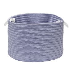 a large blue rope basket on a white background