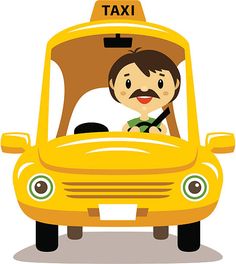 a man driving a taxi car with the driver behind him