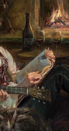 a painting of a man with a guitar