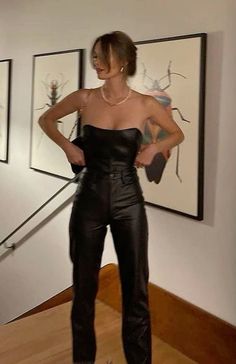 Nye Outfits Pants, Leather Top And Pants, Fancy Leather Pants Outfit, Leather Going Out Outfit, Cool Girl Nye Outfit, Nyc Nye Outfit, Nye Inspo Outfit, Leather Pants Corset Outfit, Leather Pants Night Outfit