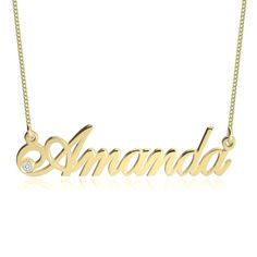 14k Gold & Diamond Name Necklace by HouseofVV on Etsy Diamond Name Necklace, Style Box, Gold Name Necklace, Custom Name Necklace, Timeless Treasures, Sparkle Diamonds, Box Chain, Name Necklace, Chain Styles