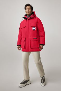 Expedition Parka | Canada Goose Waterproof Winter Parka For Outdoor Work, Weatherproof Down Parka For Outdoor Activities, Functional Down Parka With Detachable Hood, Weatherproof Long-sleeve Down Parka, Functional Down Parka With Double-lined Hood, Functional Red Outerwear With Drawstring Hood, Red Functional Outerwear With Drawstring Hood, Hooded Parka For Outdoor Winter Work, Weatherproof Long Sleeve Parka For Cold Weather