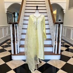 Classy 3 Piece Yellow Raw Silk Shalwar Kameez With White Embroidery. Beautiful For Ramadan, Eid And The Upcoming Spring Season. Size Large. Bust, Pit Up Pit 40” Silk Shalwar Kameez, Eid Ramadan, For Ramadan, Organza Dupatta, Shalwar Kameez, White Embroidery, Large Bust, Spring Season, Raw Silk