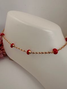 "A perfect piece of jewellery to add to your collection. Gives extra detail to your look!  Can be gifted to someone special for any occasion. Adjustable length. The anklet measures 11 inches (chain - 9\"; extension - 2\") Hypoallergenic" Elegant Red Bracelets With Adjustable Chain, Elegant Metal Anklets As Gift, Elegant Metal Anklets Gift, Elegant Metal Anklets For Gift, Elegant Red Anklets For Gift, Red Metal Bracelet With Adjustable Chain, Elegant Beaded Chain Anklets, Adjustable Red Chain Jewelry, Elegant Adjustable Beaded Chain Anklets