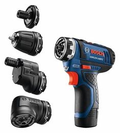 the bosch power drill is shown in four different colors and sizes, including one with an electric