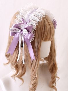 Elevate your kawaii style with this charming purple sweet bowknots lace hairband/KC. The delicate lace and adorable bowknots add a touch of sweetness to any outfit. Add a dash of cuteness to your ensemble with this must-have accessory!  Please note that this product includes only the hairband or KC. Purple Headband Aesthetic, Cute White Headband With Pink Bow, Cute Bow Headband For Party, Cute Party Headband With Bow, Cute Satin Bow Headband, Cute White Ribbon Headband, Cute Headband With Decorative Bow As Gift, Winter Vampire, Lace Hairband