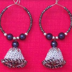 Handmade Crochet Jhumka Dangler Silver & Black Bell Beaded Earrings ! Beautifully Designed Item With Beads Crochet Earrings - Please See Photos For More Details; Handmade Crafted By Adishilp Crafts; We Are Making Cool Toys, Jewelry, Bags, Keychain, Bookmarks & More Stuff As Unique One Kind Items; Size: 2.5 Inches; Questions ? Just Comment ! Bin # A; Handmade Dangle Jhumkas For Party, Traditional Black Beaded Earrings For Party, Diwali Dangle Jhumkas With Dangling Beads, Handmade Round Jhumkas For Party, Black Beads Dangle Earrings For Festival, Festive Dangling Beads Jhumkas, Bohemian Black Jhumkas As Gift, Bohemian Black Jhumkas For Festive Occasions, Bohemian Black Jhumkas For Gift