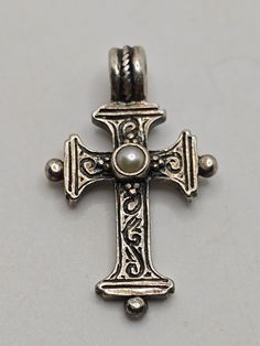 Savati sterling silver pendant cross with pearl nr.53 . Silver Cross Jewelry With Pearl Pendant, Lithuania, Sterling Silver Pendant, Sterling Silber, Cross Pendant, Sterling Silver Pendants, Pendant Necklaces, Silver Pendant, Jewelry Necklace Pendant