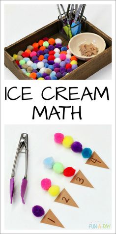 Ice Cream Numbers - preschool summer math that explores fine motor skills, counting, one-to-one correspondence, and more early math skills Ice Cream Math, Matematik Prasekolah, Summer Math, Ice Cream Theme, Summer Preschool, Math Game, Early Math