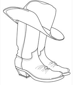 a pair of cowboy boots with a hat on the top, and one boot in the bottom