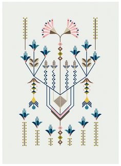 an art print with flowers and arrows on it