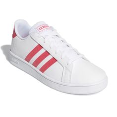 White Real Pink Style Sports Season All Season Upper Material Synthetic Leather Closure Lacing Sole Material Rubber Sole Toe Type Round Toe Heel Type Flat Heel Color Way White/Red New With Box White Sneakers With Elastic Laces And Round Toe, White Sneakers With Elastic Laces For Sports, White Sporty Round Toe Sneakers, White Lace-up Adidas Logo Sneakers, Adidas School Sneakers, White Adidas Sneakers With Round Toe, Adidas Sporty Sneakers For School, Sporty Adidas Sneakers For School, White Adidas Sneakers With Synthetic Material