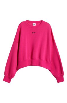 An embroidered Swoosh adds minimal branding to this cozy fleece sweatshirt cut for a relaxed, oversized fit that's enhanced by the dropped shoulders. 22" length (size Medium) Crewneck 80% cotton, 20% polyester Machine wash, tumble dry Imported Nike Phoenix Fleece, Preppy Sweatshirts, Cute Nike Outfits, Minimal Branding, Preppy Summer Outfits, Casual Preppy Outfits, Cut Sweatshirts, Cute Preppy Outfits, Preppy Outfit