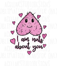 a pink heart shaped object with the words i am nuts about you