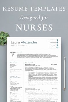 a resume template for nurses is shown on a desk with a pen, pencil and paper