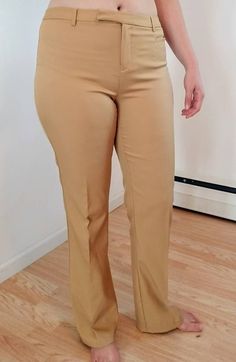 Tan, stretch dress pants with small front pocket, one back pocket, and belt loops 1950s Formal Dress, 1950s Inspired Dress, Tan Dress Pants, Tan Dress, Womens Trousers, Stretch Dress Pants, Tan Dresses, 1950s Dress, Womens Dress Pants