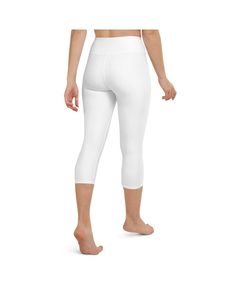 Whiter than Snow, Solid White Yoga Capri Leggings These Solid White Yoga Capris are incredibly flattering and a super versatile piece to add to your collection. As you know white is the easiest shade to style, you can wear these as a white on white outfit or pair it back with colors and prints. Made to mould to your body and support your every move. Made from highest quality material: the Gearbunch Solid White Yoga Capris are 100% handmade, squat proof, super soft and comfortable. Make these you White Capris For Summer, White Stretch Capri Bottoms, White Knee-length Capris For Summer, White Moisture-wicking Mid-thigh Bottoms, White Knee-length Capris For Spring, White Knee-length Spring Capris, White Compression Bottoms, Mid-thigh Length, White High Stretch Sporty Yoga Pants, Sporty High Stretch White Yoga Pants