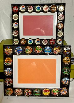 a frame made out of beer bottle caps