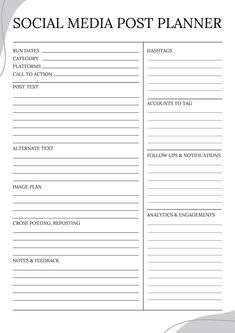 Social Media Post Planner (B/W) weddingplanne Social Media Post Planner, Social Media Planner Template, Youtube Planner, Social Media Planner Printable, Social Media Content Planner, Types Of Social Media, Social Media Marketing Plan, Social Media Planning