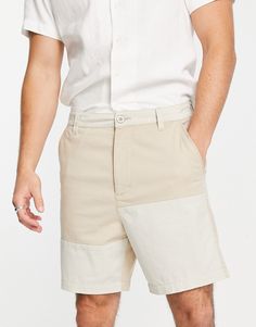 Shorts by ASOS DESIGN Make some leg room Colorblock design Belt loops Side pockets Relaxed fit Beige Short Bottoms With Patch Pockets, Beige Shorts With Patch Pockets, Cotton Shorts With Contrast Color For Summer, Summer Cotton Shorts With Contrast Color, Beige Relaxed Fit Shorts With Patch Pockets, White Summer Bottoms With Patch Pockets, Spring Beige Shorts With Patch Pockets, Neutral High-waisted Shorts With Pockets, Sporty Patchwork Bottoms For Summer