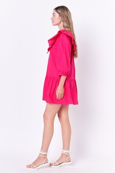 This sweet and chic ruffled mini is perfect for dressing up or dressing down. With a flattering v-neckline and delicate ruffle detail, this mini is perfect for showing off your curves. Made with a soft and lightweight fabric, it's perfect for layering. Dress it up with heels or dress it down with sandals - either way, you're sure to fall in love with our ruffled mini. V neckline Ruffle detail 3/4 puff sleeve Mini length Lining Hand wash cold Do not bleach Do not tumble dry Iron low Shell: 100% Cotton Lining: 80% Polyester 20% Cotton HN1196D Total length :33.75" Bust :36.5" S Height 5'9"/(175cm) / Bust 30"/(76.5cm) / Waist 24.5"(62cm) / Hip 34"(86cm) Jumpsuit Modern, Ivy Clothing, Mini Manga, Summer Style Guide, Casual Party Dresses, Knit Outerwear, Fashion Night, Pink Midi Dress, Geek Chic