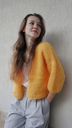 Retreat Outfits, Yellow Cardigan Outfits, Mustard Yellow Cardigan, Mohair Sweaters, Galaxy Stuff, Mohair Sweater Knit, Woman Sweater, Cozy Fall Outfits, Yellow Cardigan