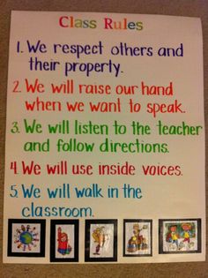 a classroom rules poster on the wall