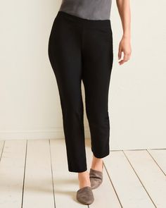 EILEEN FISHER Stretch-Crêpe Slim Ankle Pants Stretch Cropped Leg Pants With Pull-on Style, Pull-on 4-way Stretch Dress Pants For Work, Business Casual Straight Dress Pants With Pull-on Style, Chic Stretch Cropped Leg Pants, Chic Ankle-length Pull-on Style Bottoms, Chic Ankle-length Pull-on Bottoms, Chic Stretch Cropped Pants, Elegant Pull-on Style Dress Pants For Workwear, Chic Ankle-length Pull-on Pants