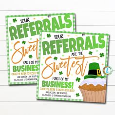 two st patrick's day party flyers with a cupcake