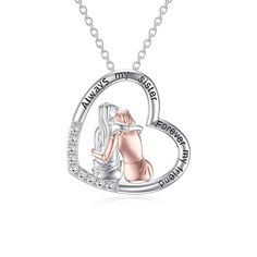 PRICES MAY VARY. ❤️Sister Necklace❤️"Always my sister forever my friend" heart-shaped pendant, the figures of the two sisters are very intimate. This love expresses their deep friendship, which is always in their hearts! ❤️REAL 925 SILVER❤️ Fine 925 Sterling Silver, will not easily blacken or change color. Nickel-free, lead-free, no harm to health. ❤️SIZE❤️ The necklace dimension is 0.79*0.78 inches of pendant, the chain is 18+2 inches (Adjustable Chain). ❤️IDEAL GIFT❤️ : This necklace has a bea Sister Necklaces For 2, Necklace Sister, Sister Forever, Sisters Necklace, Silver Sisters, 3 Sisters, Sister Sister, Sisters Forever, Pendant Necklace Simple