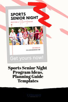 an ad for sports senior night with the text get your's now, sports senior night program ideas planning guide templates