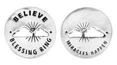 Believe Blessing Ring front and back Blessing Ring, Group Gifts, Gift Tag Cards, Miracles Happen, Inspirational Thoughts, Ball Chain, Handcrafted Jewelry, Small Gifts, Charm Necklace