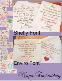 two pictures with different designs on them and the words in each one are handwritten