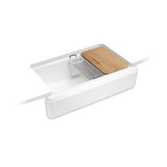 Inspired by professional chefs and designed around real-life routines, Riverby streamlines your kitchen tasks with accessories that make prepping, cooking, and cleaning a breeze. The understated beauty of this Riverby sink makes it an elegant and versatile addition to the kitchen. A single, large bowl provides ample space to soak and wash cookware, while a sloped basin to an offset drain minimizes water pooling. Crafted from enameled cast iron, this sink resists chipping, cracking, or burning fo Apron Kitchen Sink, Cast Iron Sink, Kitchen Centerpiece, Apron Sink Kitchen, Farmhouse Apron, Apron Sink, Under Sink Storage, Farmhouse Aprons, Kitchen Blinds