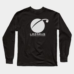 a black long - sleeved shirt with the logo for lazerus on it