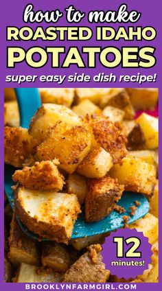 a blue spatula lifting up roasted potato cubes covered in parmesan cheese Yellow Idaho Potato Recipes, Idaho Potato Recipes Side Dishes, Roasted Idaho Potatoes, Use Up Potatoes, Potatoes With Parmesan Cheese, Kid Friendly Side Dishes, Ninja Cooking System Recipes, Healthy Potato, Healthy Potatoes