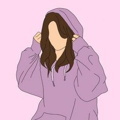 a drawing of a woman in a purple hoodie