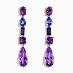 Effy 14K Rose Gold Iolite, Amethyst, and Tanzanite Earrings Purple Tanzanite Gemstone Earrings, Elegant Dressing, Rose Stone, Tanzanite Earrings, Rock Candy, Effy Jewelry, Ear Rings, Jewelry Stand, Lovely Jewellery