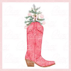 a pink cowboy boot with flowers in it