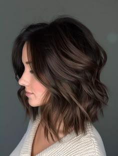 Long Bob Short In Back, Medium Length Choppy Bob, Brunette Thick Hair Haircuts, Slight A Line Bob, Bobs For Oval Face Shape, A Line Lob Haircut, Women S Haircut Short, Mid Bob Hairstyles, Inverted Long Bob Hairstyles